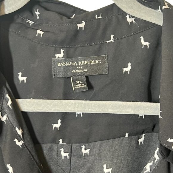 Banana Republic Womens Black Button-Up blouse Shirt With White Llama Print XL - Picture 2 of 6
